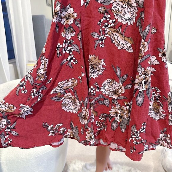 Audrey 3+1 Halter Mini Dress‎ Floral Maroon Pattern High Neck Fit n' Flare M - Picture 3 of 7